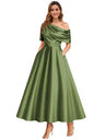 New Elegant And Sophisticated Satin Off-Shoulder Solid Color Dress