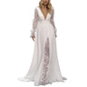 New Womens Formal Dress Deep V-neck Long-sleeved Wedding Gown Maxi Skirt
