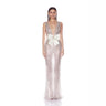 Sleeveless Deep V-Neck Mesh Sequin Embroidered Bodycon Dress
